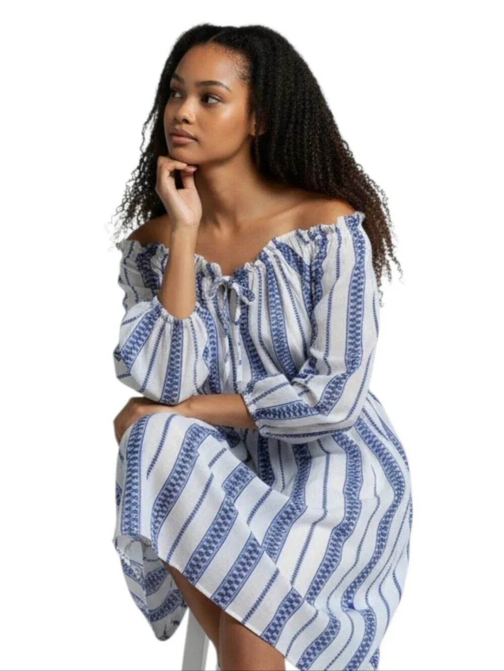 Como Blu Blue White Boho Peasant Dress Size Large